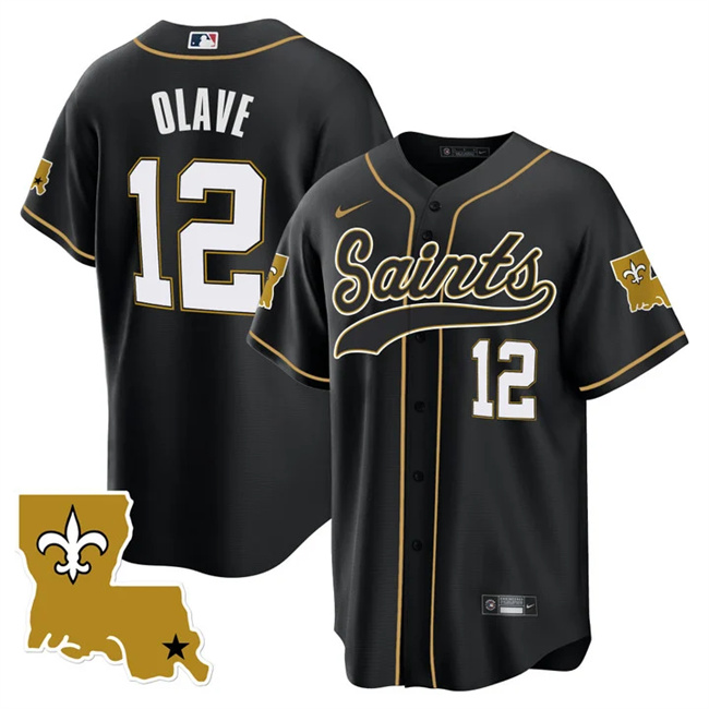 Men's New Orleans Saints #12 Chris Olave Black 1987 Legacy Cool Base Stitched Baseball Jersey
